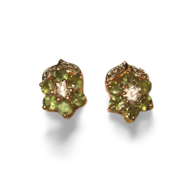 Exquisite 14K Yellow Gold Alexandrite Diamond Floral Stud Earrings - GGEMSonline