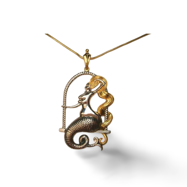 Designer Sterling Silver 22k Gilded Mermaid Mihail Chemiakin Slide Pendant - GGEMSonline