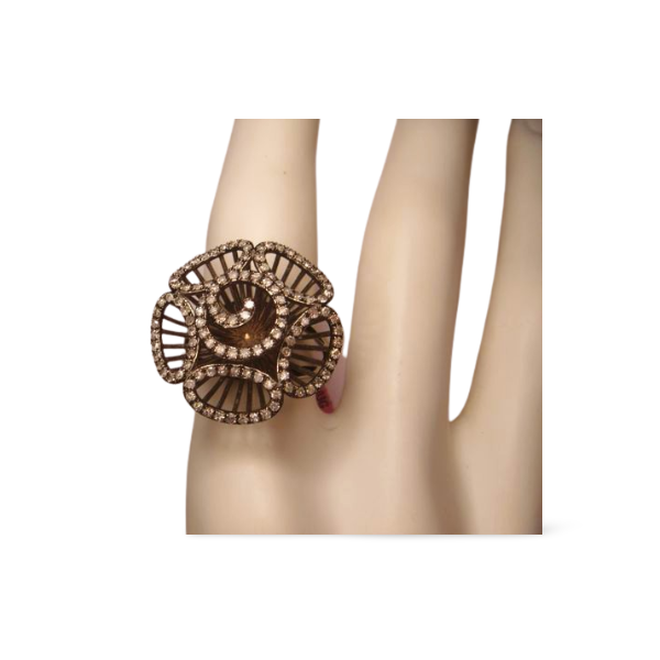 Magnificent Estate 14K White Gold White Diamond Filigree Flower Floral Ring - GGEMSonline