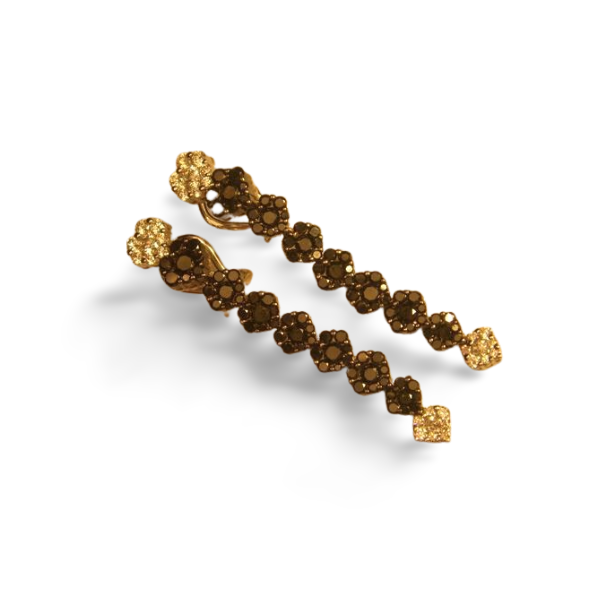 Magnificent 18K White Gold Black Diamond Floral Flower Chandelier Earrings - GGEMSonline