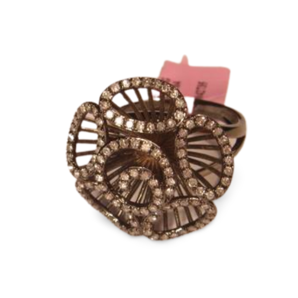 Magnificent Estate 14K White Gold White Diamond Filigree Flower Floral Ring - GGEMSonline