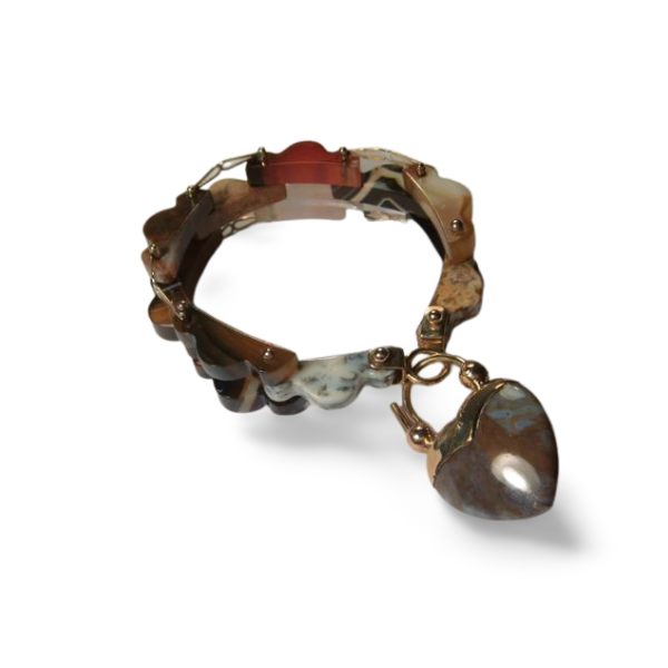 Impressive 18K Yellow Gold Hand Carved Multi-Colored Agate Designer Bracelet - GGEMSonline