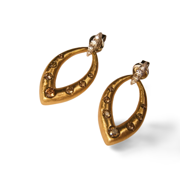 Magnificent Cordova 14K Two-Tone Gold Champagne Diamond Designer Earrings - GGEMSonline