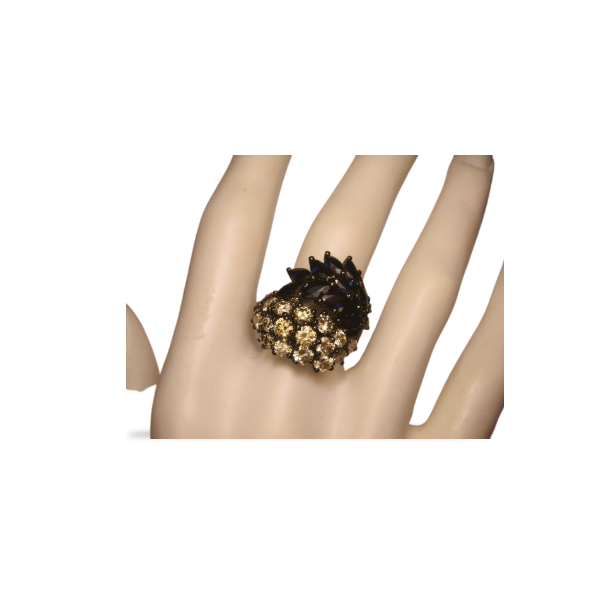 Magnificent Designer 18K White Blackened Gold Champagne Diamond Sapphire Wide Band Ring - GGEMSonline