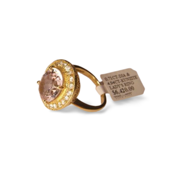 Magnificent Estate 14K Yellow Gold Diamond Kunzite Cocktail Engagement Ring - GGEMSonline