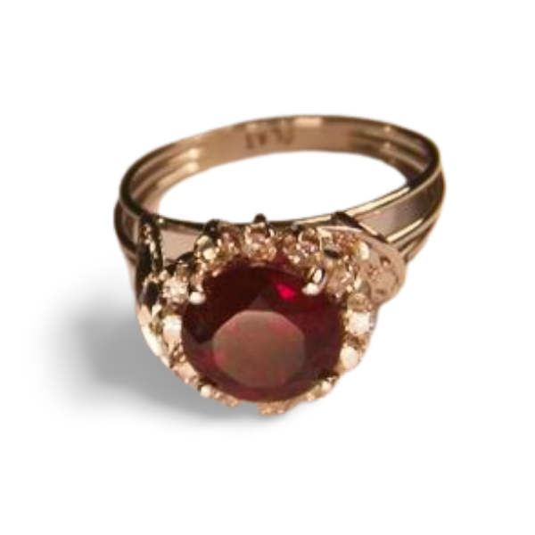 Beautiful Antique 18K White Gold Platinum Garnet Diamond Handmade Ring - GGEMSonline