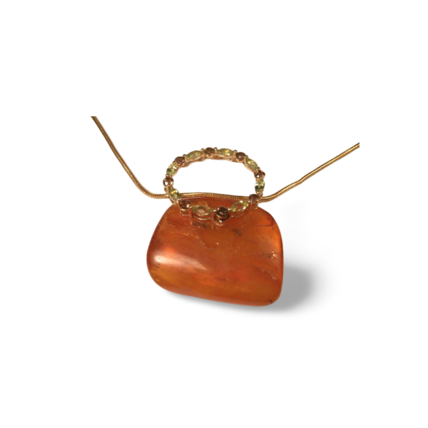 Beautiful Amber 14K Yellow Gold Peridot Smokey Quartz Pendant Necklace - GGEMSonline