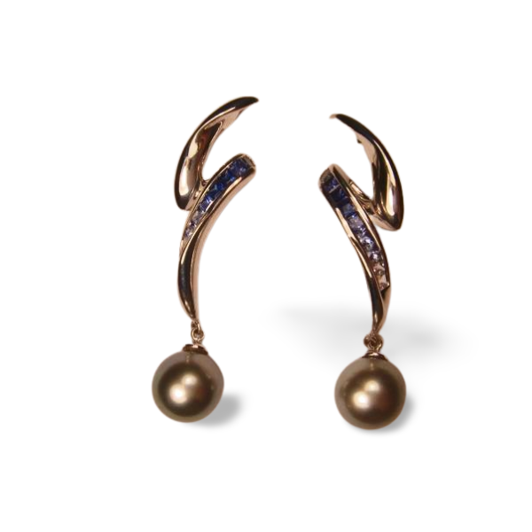 Magnificent Designer 18K White Gold Princess Sapphire Grey Tahitian Pearl Dangle Drop Earrings - GGEMSonline