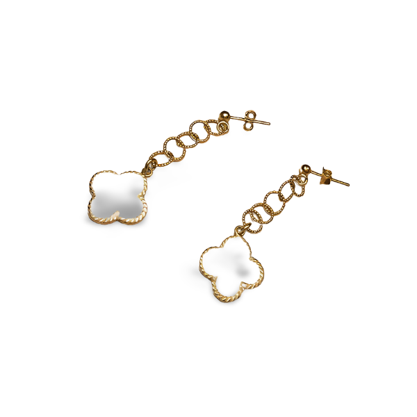 Gorgeous Italian 14K Yellow Gold 4 Leaf Clover Enamel Dangle Earrings - GGEMSonline