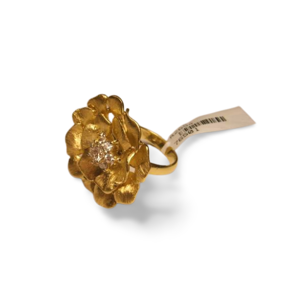 Stunning 14K Yellow Brushed Gold Diamond Floral Flower Cocktail Ring - GGEMSonline