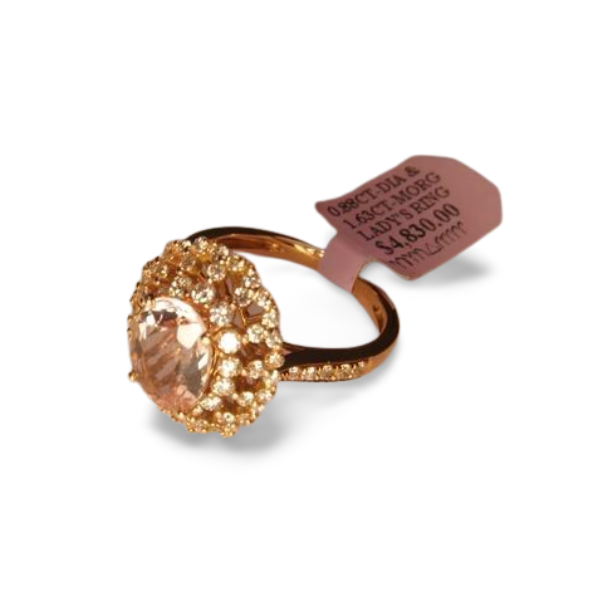 Magnificent 14K Rose Pink Gold Diamond Morganite Cocktail Engagement Ring - GGEMSonline