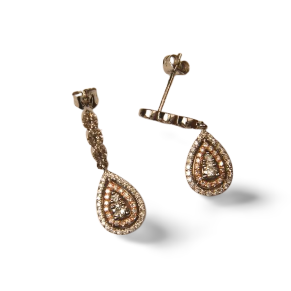 Lovely 14K White Two-Tone Gold Diamond Tear Drop Dangle Earrings - GGEMSonline