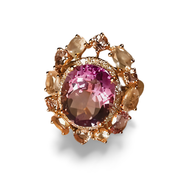 Magnificent Estate 14K Pink Rose Gold Diamond Amethyst Quartz Ring - GGEMSonline