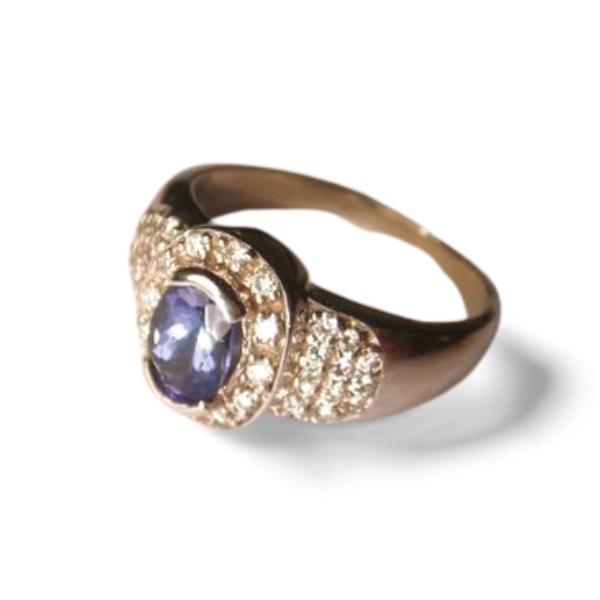 Exquisite 14K White Gold Diamond Tanzanite Designer Ring Band - GGEMSonline