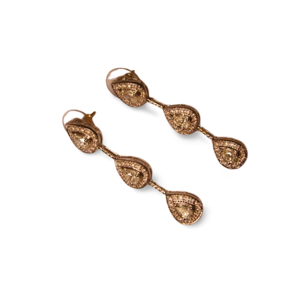 Magnificent Estate 18K White Gold Brilliant Round Pear Diamond 3-Tear Drop Earrings - GGEMSonline