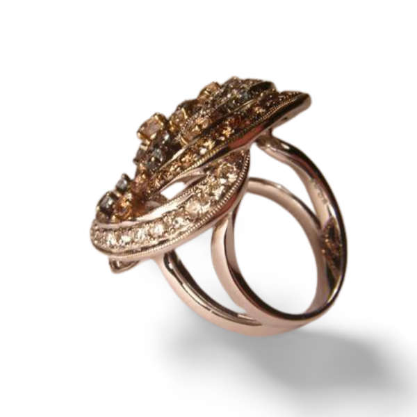 Magnificent Estate 18K White Gold Brown Diamond Aquamarine Morganite Huge Ring - GGEMSonline