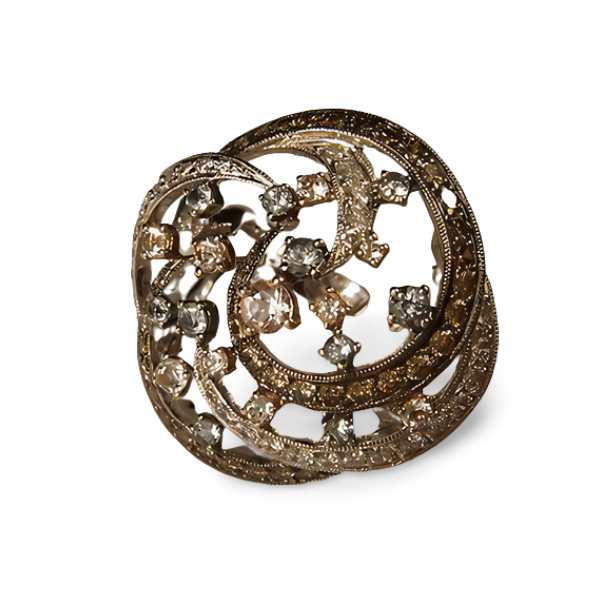 Magnificent Estate 18K White Gold Brown Diamond Aquamarine Morganite Huge Ring - GGEMSonline