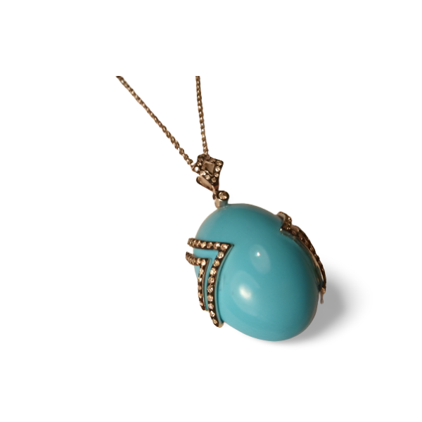 Beautiful 14K White Gold Diamond Turquoise Pendant Necklace - GGEMSonline