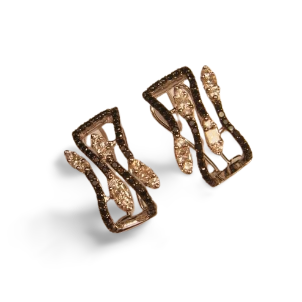 Beautiful 14K White Gold Black Diamond Leaf Leaves Huggie Earrings - GGEMSonline