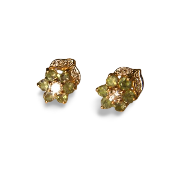 Gorgeous 14K Yellow Gold Alexandrite Diamond Floral Stud Earrings - GGEMSonline