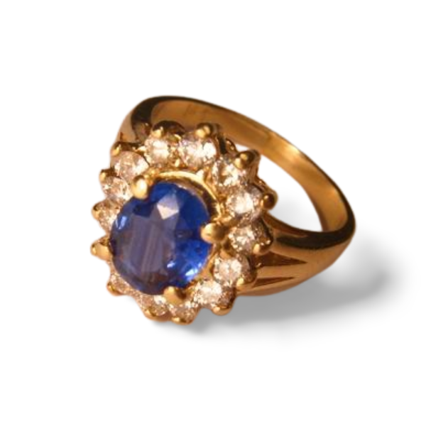 Magnificent 14K Yellow Gold 2 Carat Sapphire Diamond Engagement Ring - GGEMSonline