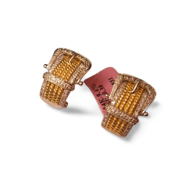 Gorgeous Estate 14K 2-Tone Two-Tone Gold Diamond Buckle French Clip Earrings - GGEMSonline