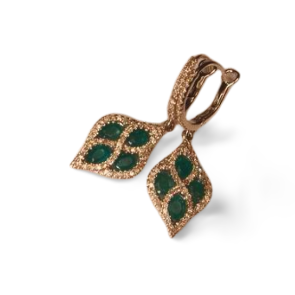 Gorgeous 14K White Gold Diamond Emerald Drop Hanging Earrings - GGEMSonline