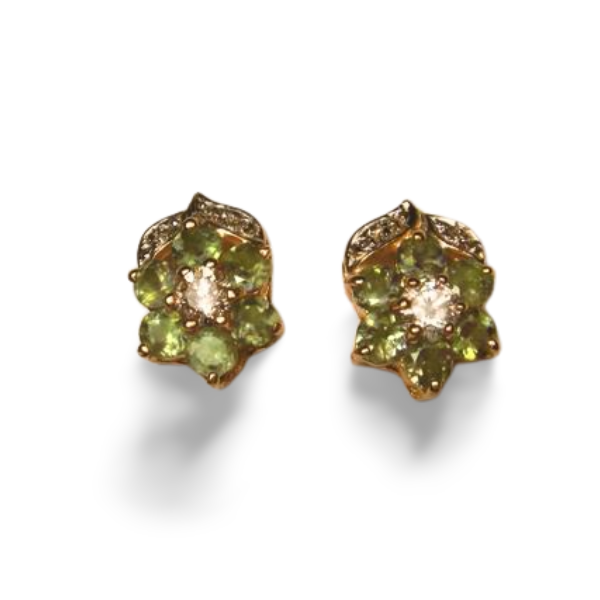 Gorgeous 14K Yellow Gold Alexandrite Diamond Floral Stud Earrings - GGEMSonline