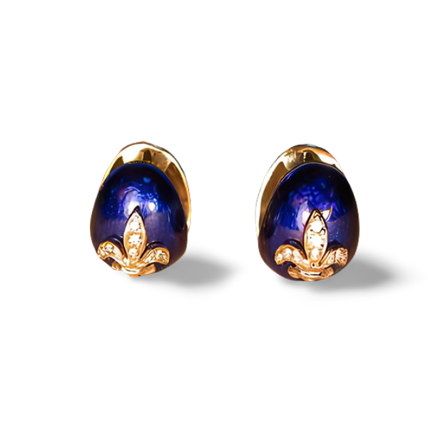 Gorgeous 18K White Gold Hidalgo Enamel Fleur-de-lis Diamond Earrings - GGEMSonline