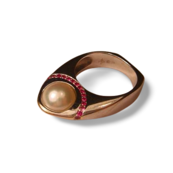 Stunning 18K White Gold Cultured Pearl Pink Sapphire Ring - GGEMSonline