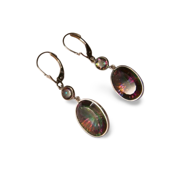 Beautiful 14K White Gold Huge Mystic Quartz Dangle Drop Earrings - GGEMSonline