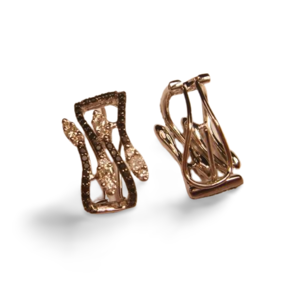 Beautiful 14K White Gold Black Diamond Leaf Leaves Huggie Earrings - GGEMSonline