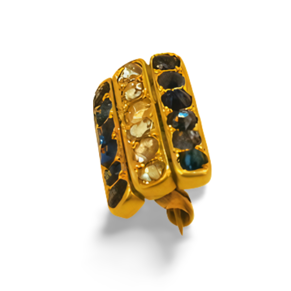 Antique Estate 14K Yellow Gold Rose Cut Diamond Sapphire Pin Brooch - GGEMSonline
