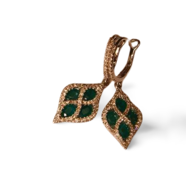Gorgeous 14K White Gold Diamond Emerald Drop Hanging Earrings - GGEMSonline